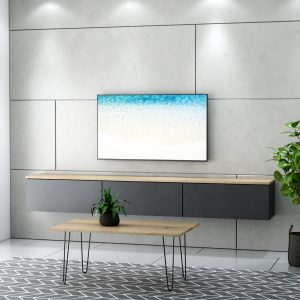 סט מזנון מרחף + שולחן לסלון מונקו - אלון+שחור